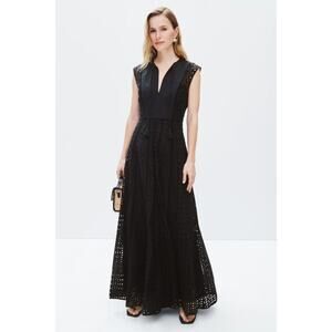 Veronica Beard Black Alina Dress Cotton Eyelet Sleeveless Tassel, Sz 6, Rt. $698